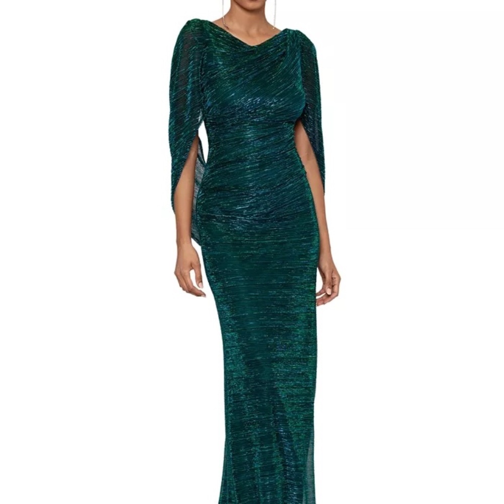 Betsey & Adam Metallic Cape Gown